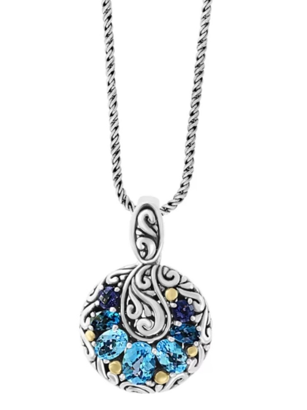 Effy Iolite, London Blue Topaz, Pendant in 18k Yellow Gold & Sterling. NWT